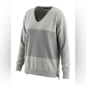 LUSSO WOMENS CASHMERE V NECK SWEATER 2 TONE GRAY SIZE M